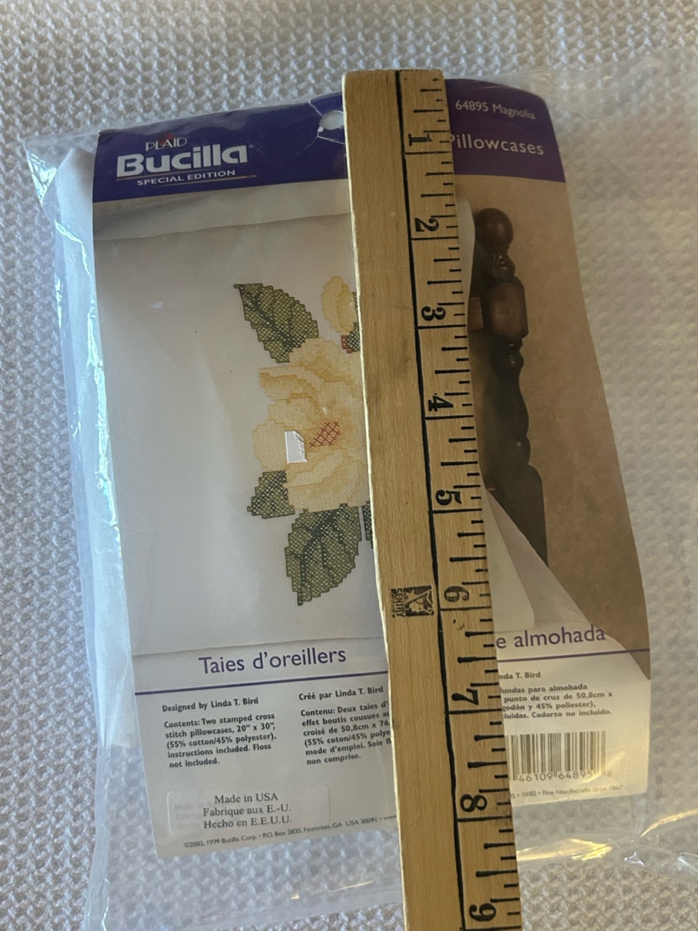 Bucilla Special Edition Magnolia Pillowcase Stamped Cross Stitch Kit Sealed NEW - Picture 5 of 5